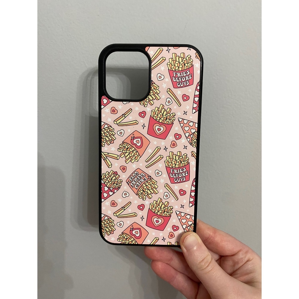 Phone Case iPhone 12 Pro Max Pink Fries Before Guys Food Graphic Print Black